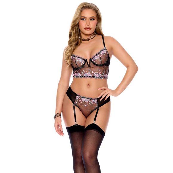 Sweetheart Seduction Mesh Cami & Garter Panty Set - Picture 1 of 5